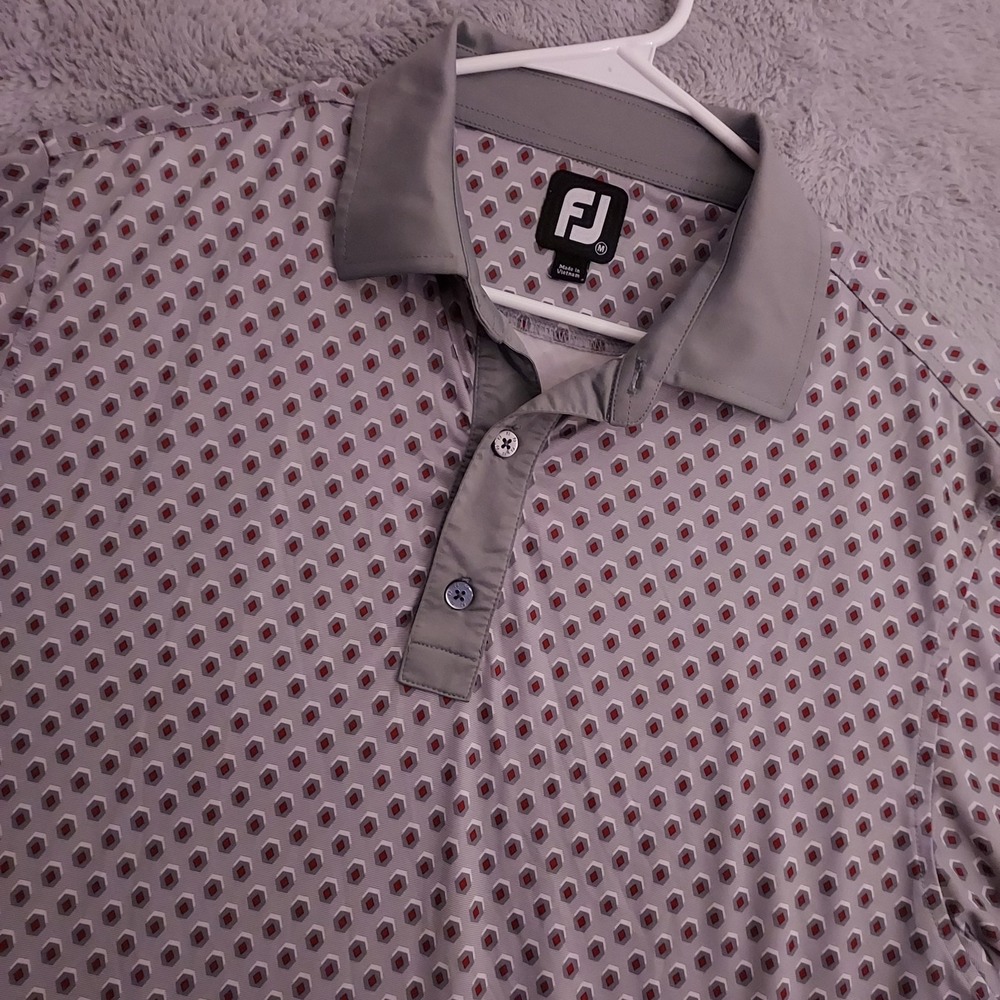 Footjoy Polo Shirt Mens Medium Maroon Geometric Performance Jersey Glen Riddle M